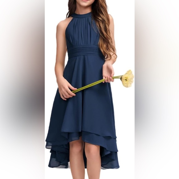 Girls / Teen Navy Blue A-Line Halter Semi-Formal Dress (Size: 12) - Picture 6 of 7